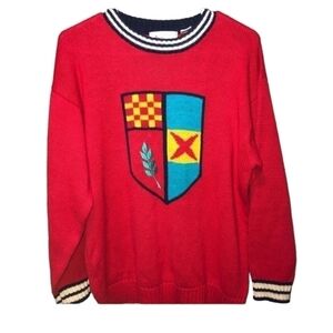 Vintage Red sweater with armor shield design on front size large